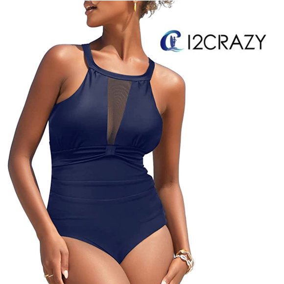I2CRAZY High Neck Plunge Mesh Ruched Swimsuit  🏝️  NEW WITH TAG!!! - Picture 2 of 15